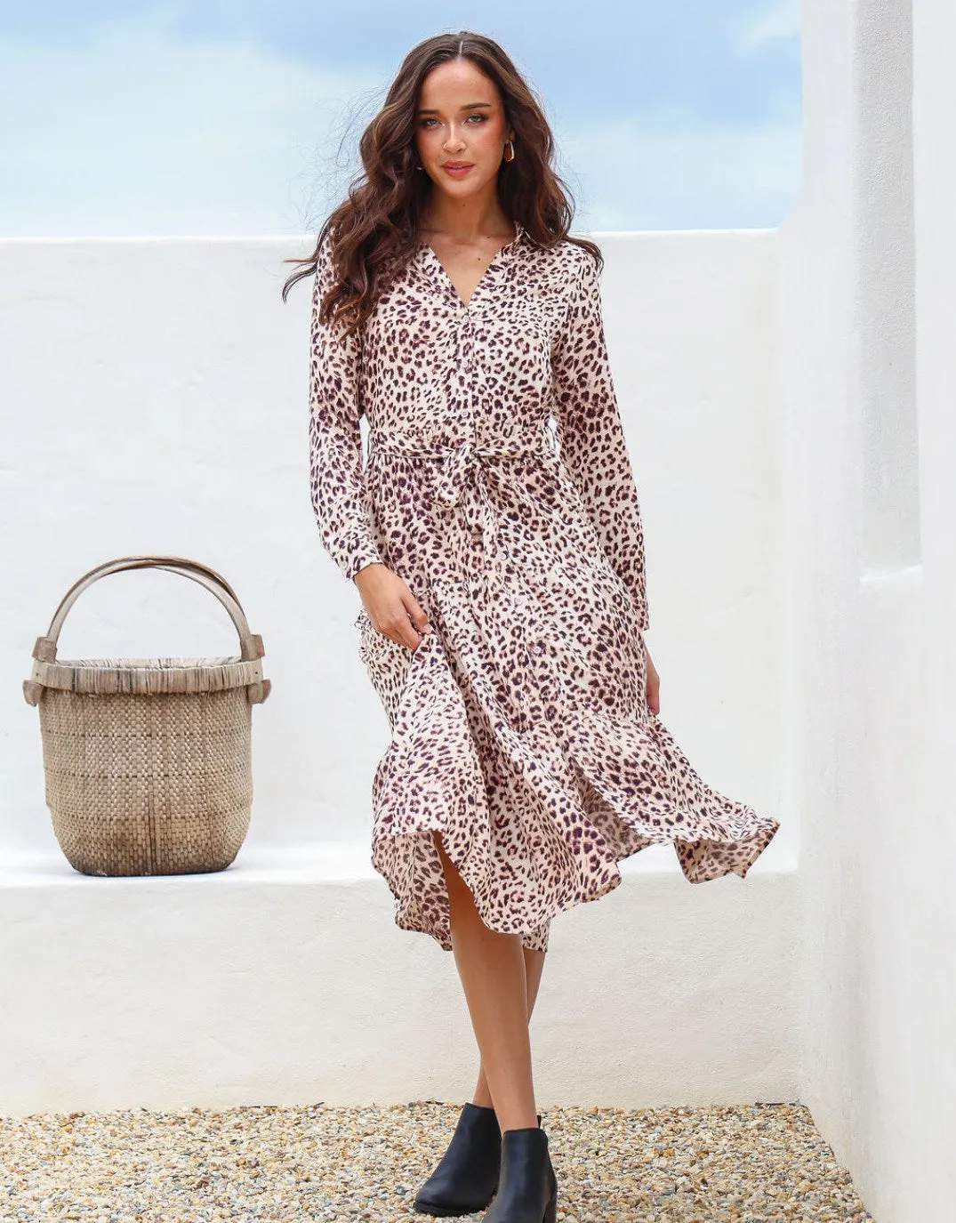 Juno Midi Shirt Dress - Leopard Print
