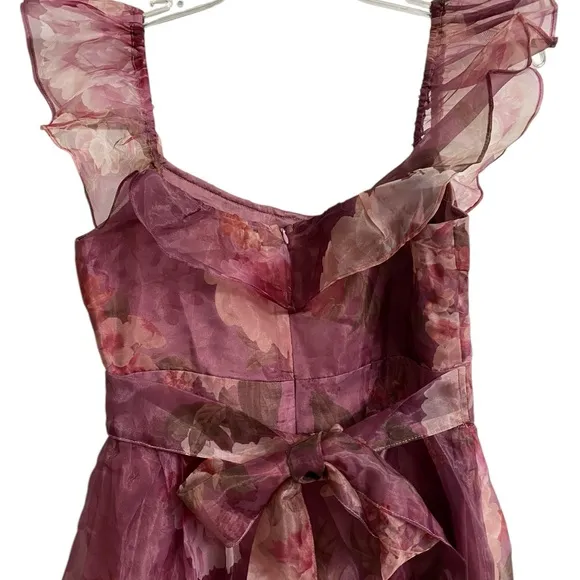 Lulus Plum Floral Organza Off-the-Shoulder Midi Dress Size S Coquette Fairy NWOT