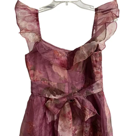 Lulus Plum Floral Organza Off-the-Shoulder Midi Dress Size S Coquette Fairy NWOT