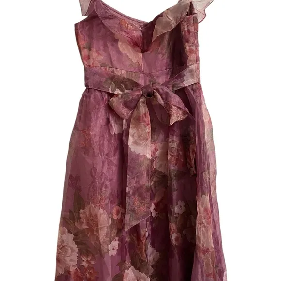 Lulus Plum Floral Organza Off-the-Shoulder Midi Dress Size S Coquette Fairy NWOT