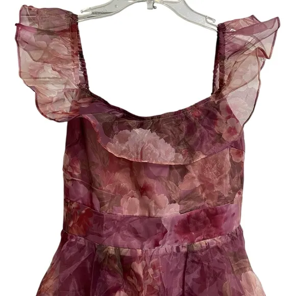 Lulus Plum Floral Organza Off-the-Shoulder Midi Dress Size S Coquette Fairy NWOT