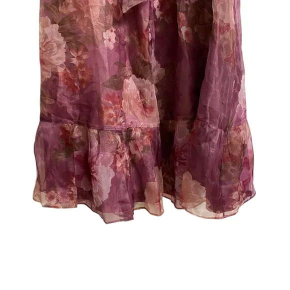Lulus Plum Floral Organza Off-the-Shoulder Midi Dress Size S Coquette Fairy NWOT