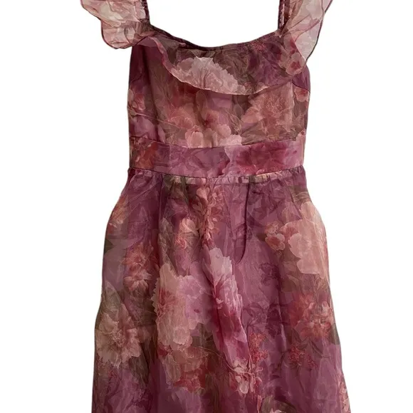 Lulus Plum Floral Organza Off-the-Shoulder Midi Dress Size S Coquette Fairy NWOT