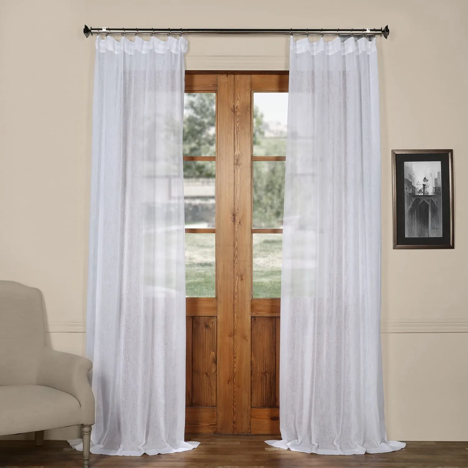 New in package! HPD Solid Faux Linen Sheer Curtains (2 Panels), 50 X 108 Each, Aspen White!