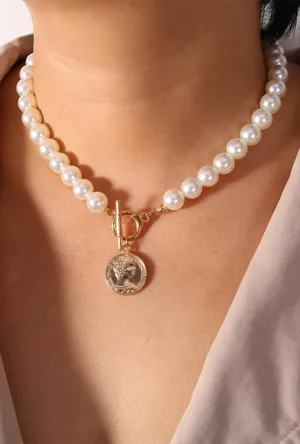Pearl Necklace with Coin Pendant