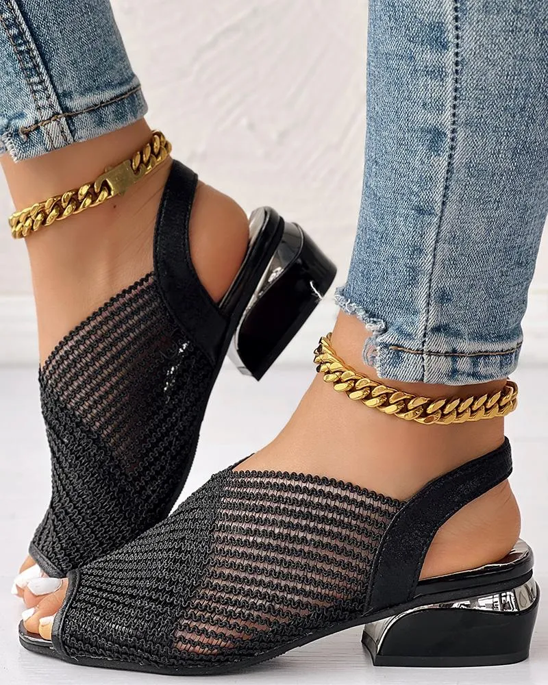 Peep Toe Slingback Chunky Heeled Sandals