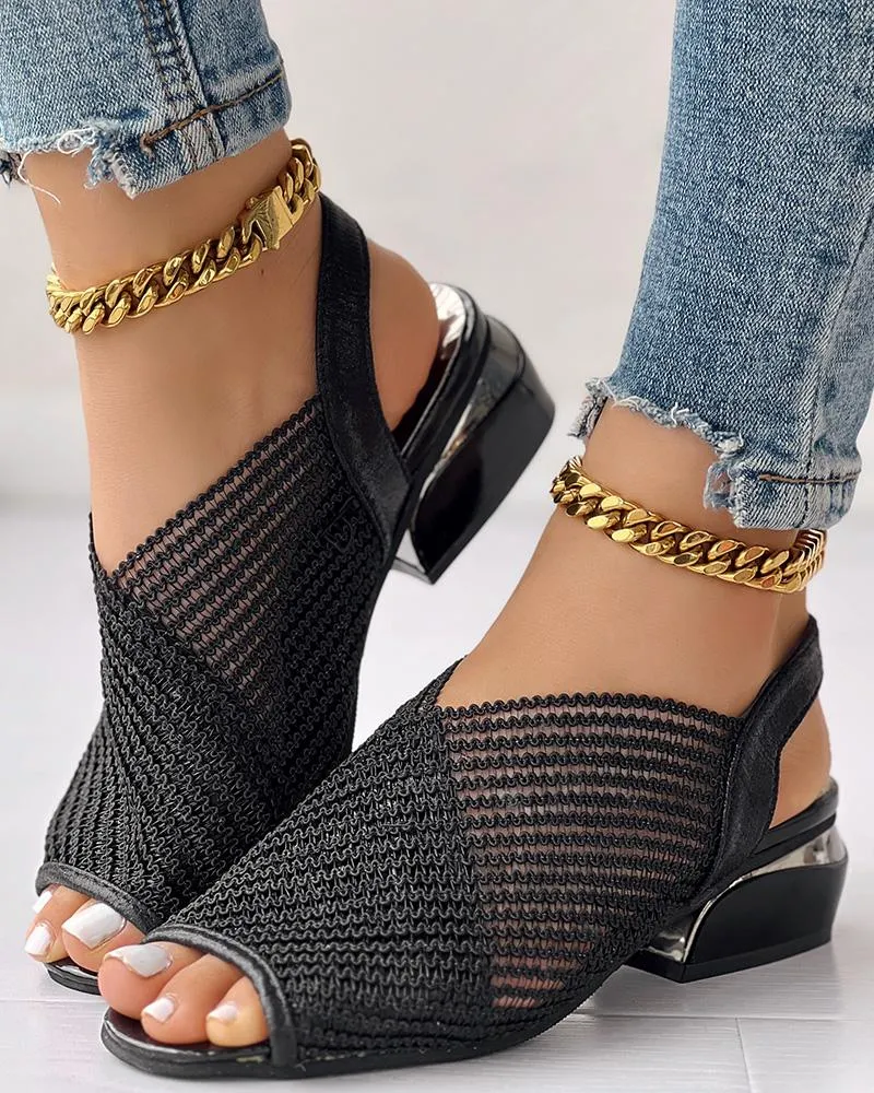 Peep Toe Slingback Chunky Heeled Sandals