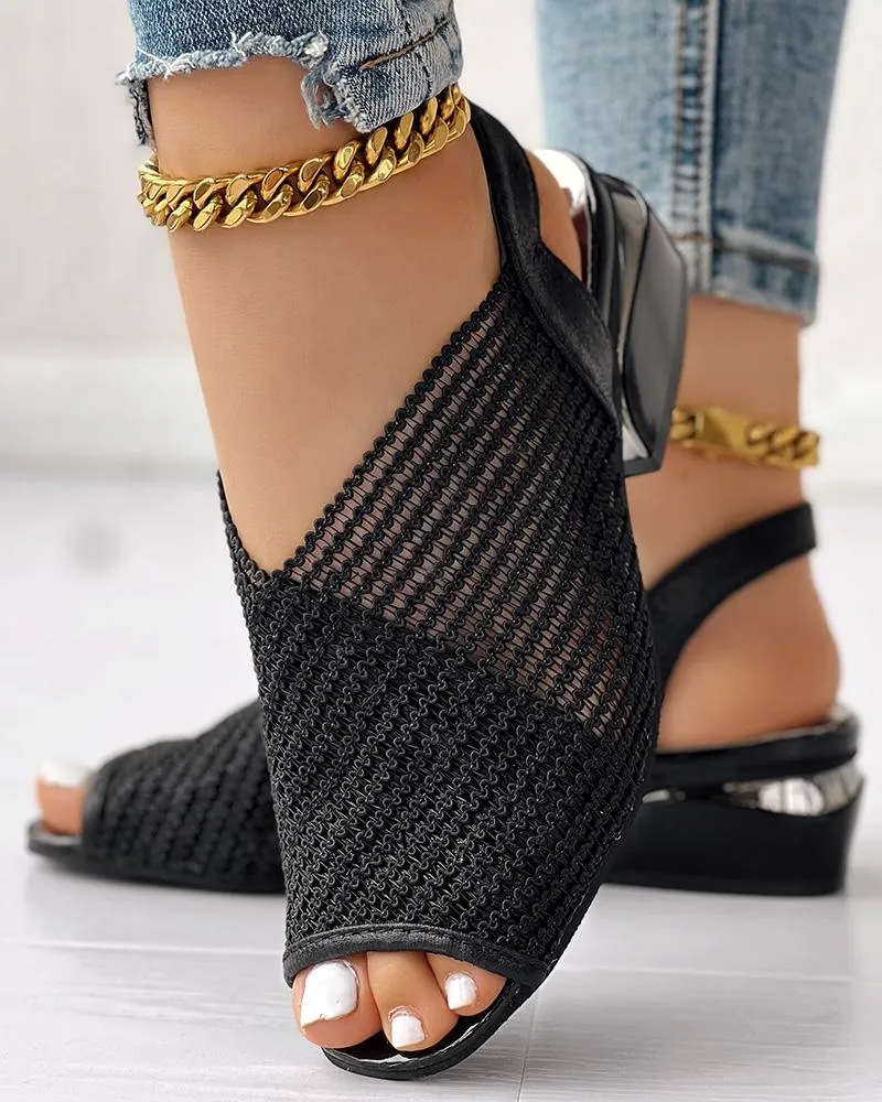 Peep Toe Slingback Chunky Heeled Sandals