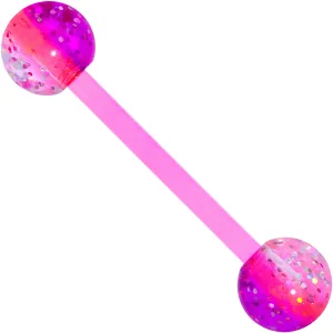 Pink Purple UV Glow Flexible Acrylic Barbell Tongue Ring