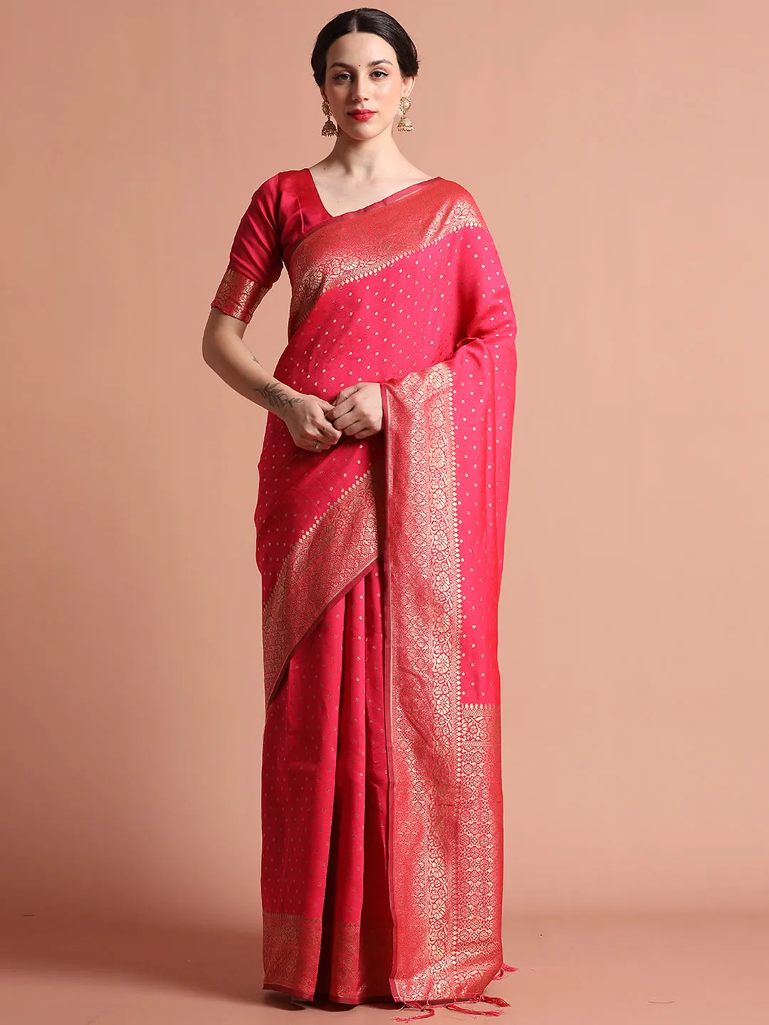 Pink Silk Banarasi Zari Woven Party Wear Saree