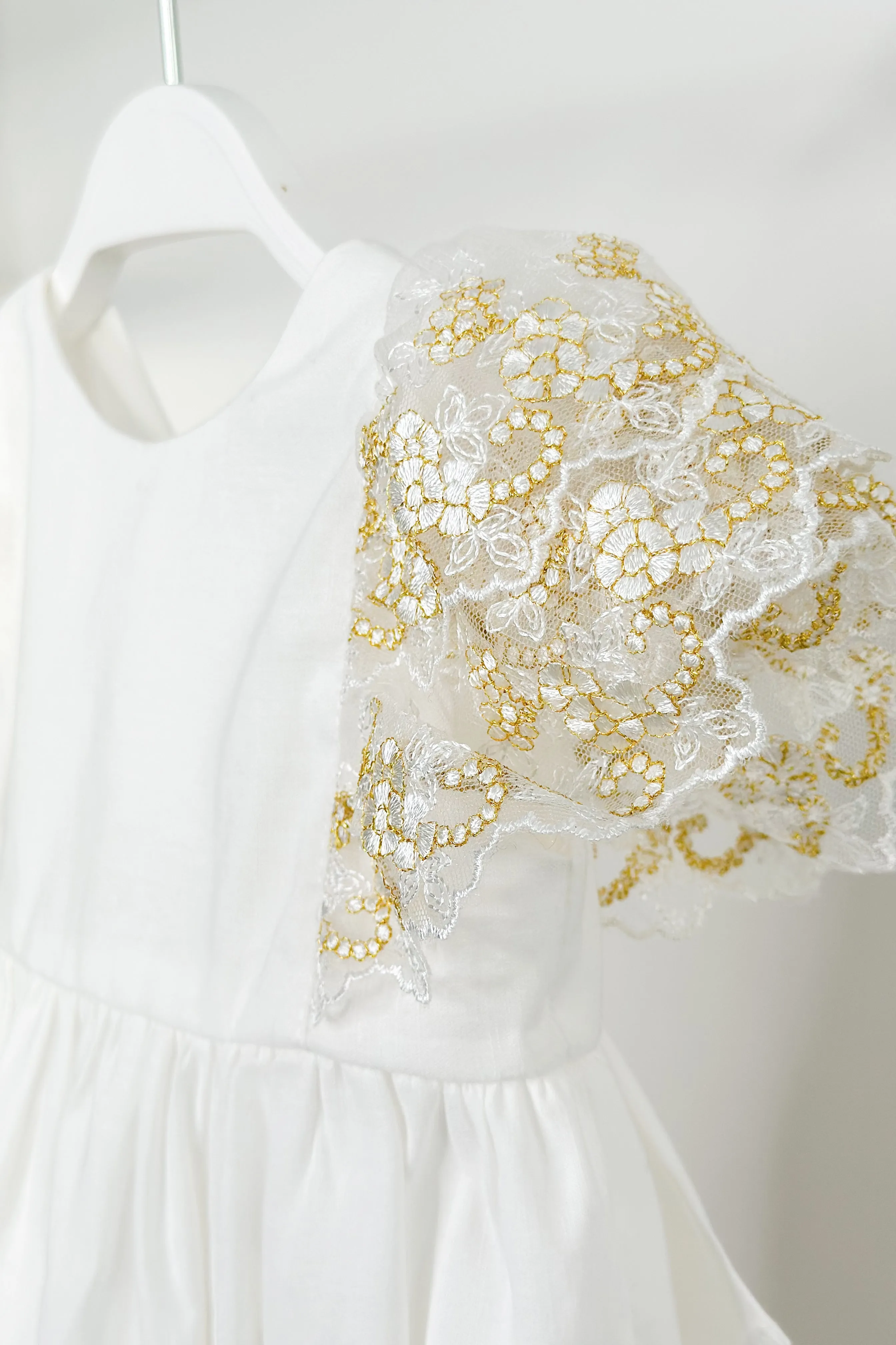 "Alya" Ivory Gold Lace Sleeve Romper