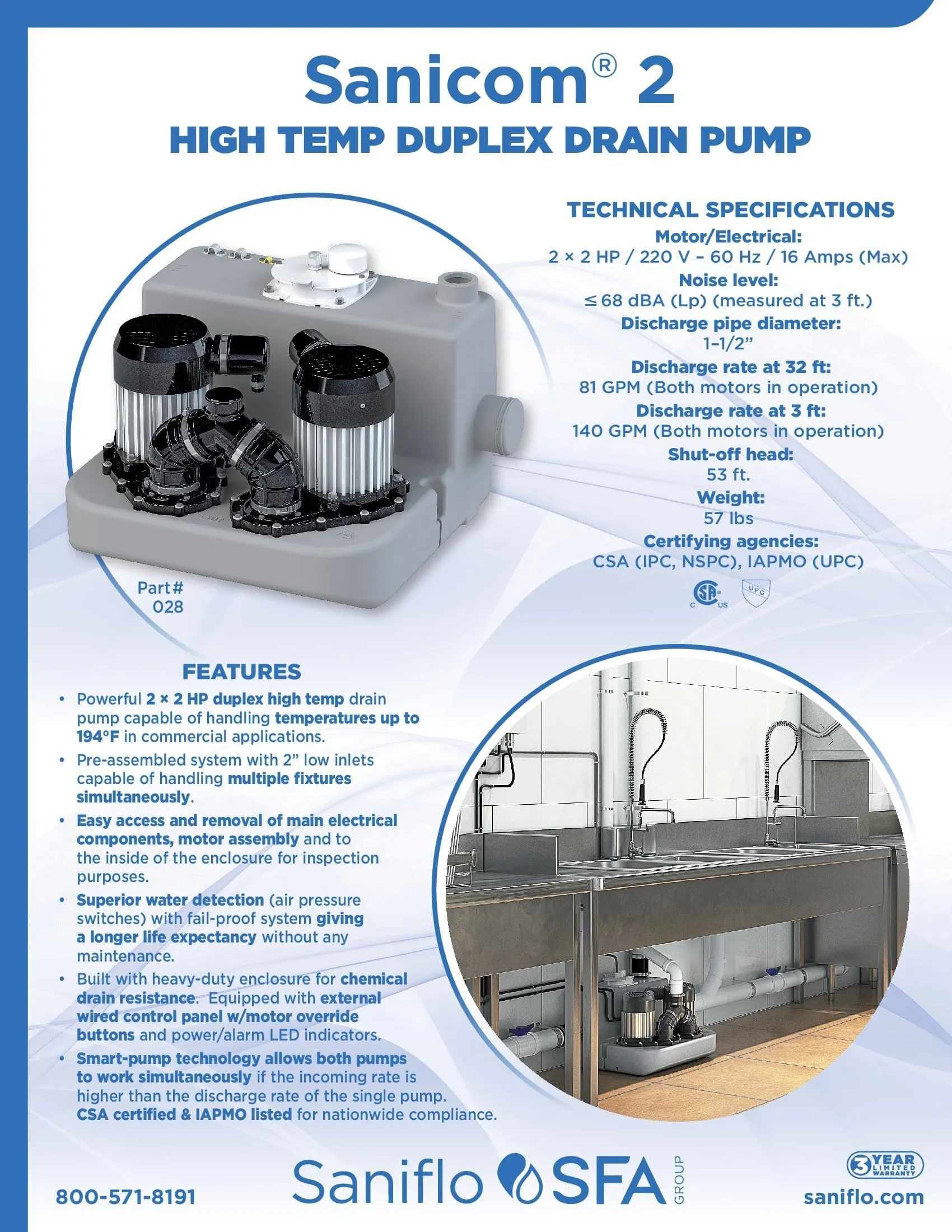 Saniflo Sanicom 2 Heavy Duty Duplex Drain Pump - 028