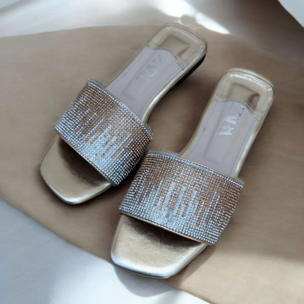 Shining Diamond Flat Golden Slippers
