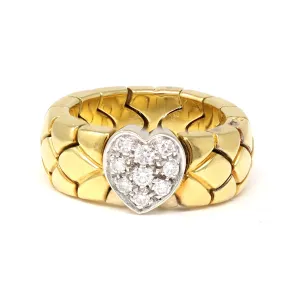 Signed Pomellato Semi Flexible Duo-Tone Diamond Heart Band Ring