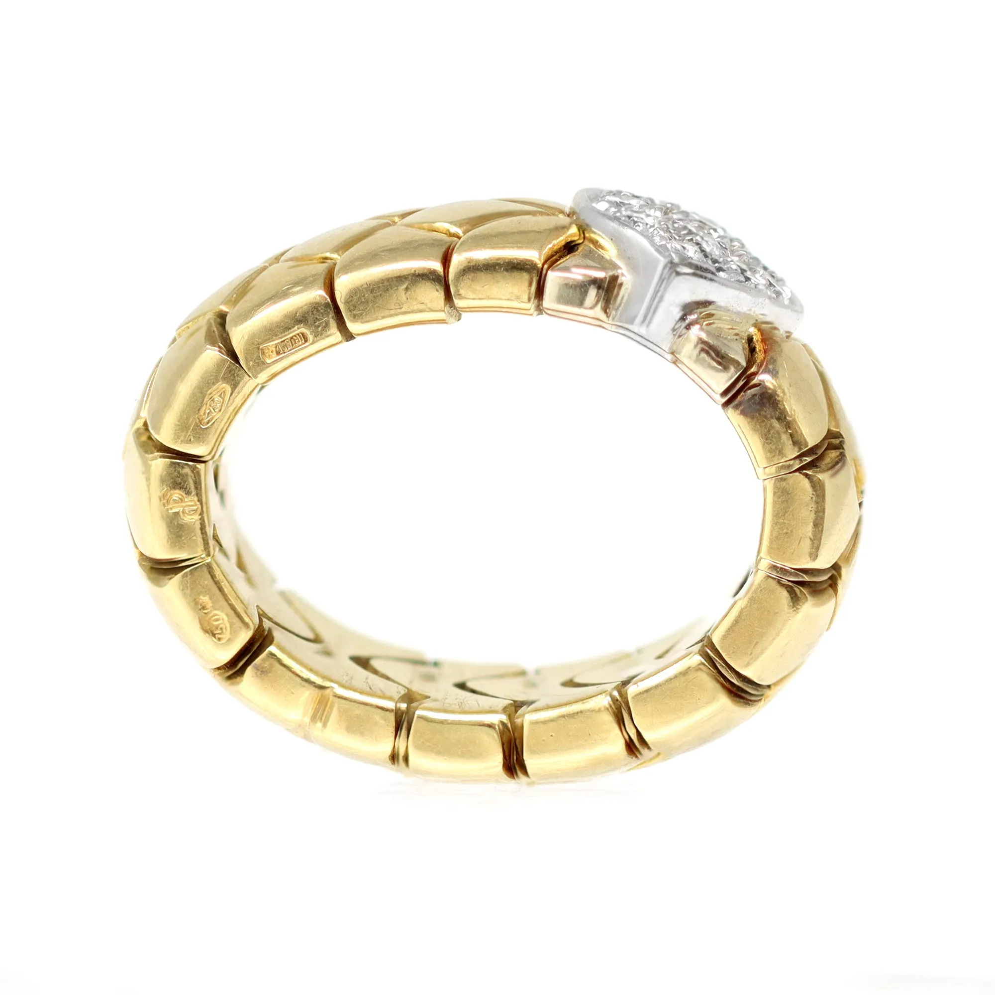 Signed Pomellato Semi Flexible Duo-Tone Diamond Heart Band Ring