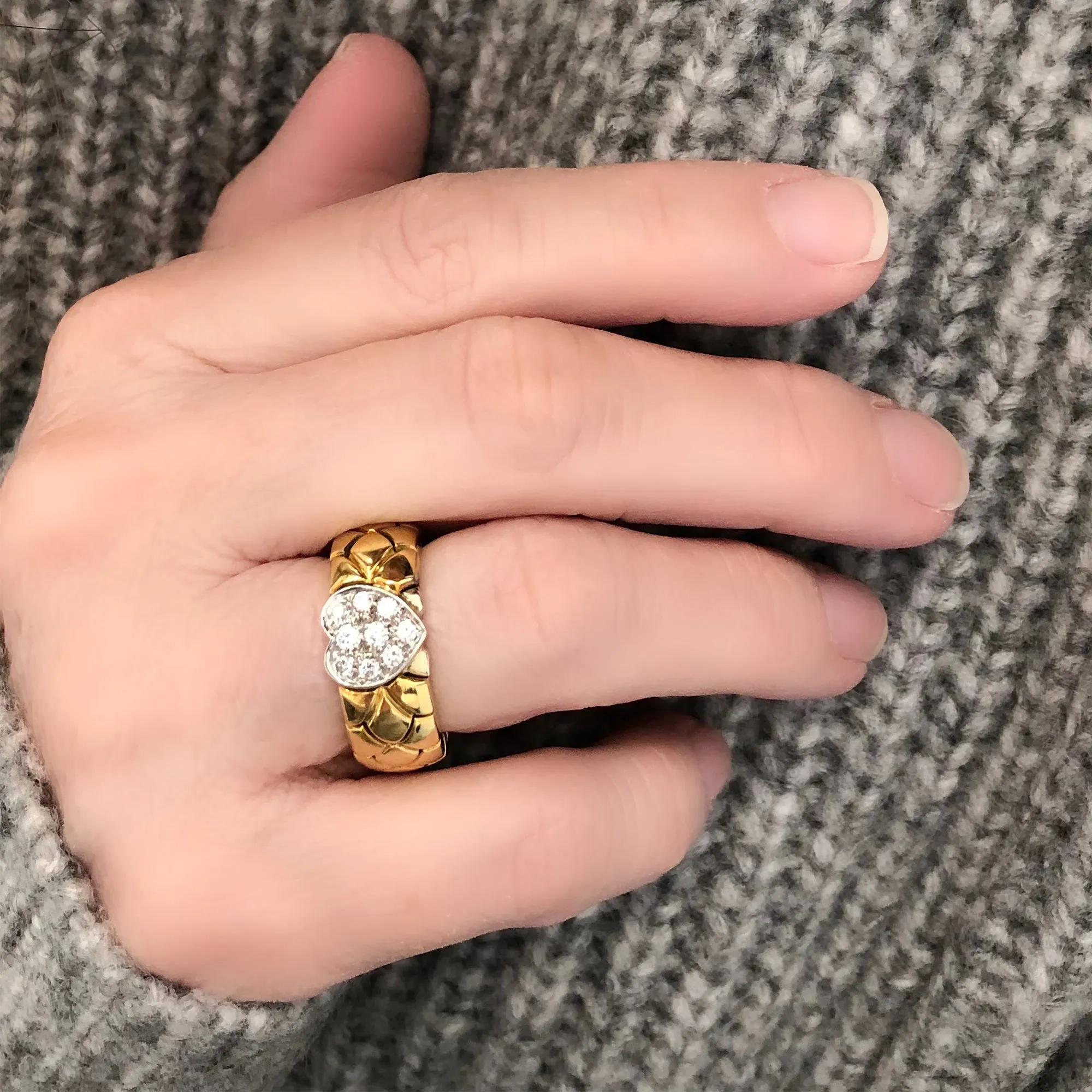 Signed Pomellato Semi Flexible Duo-Tone Diamond Heart Band Ring