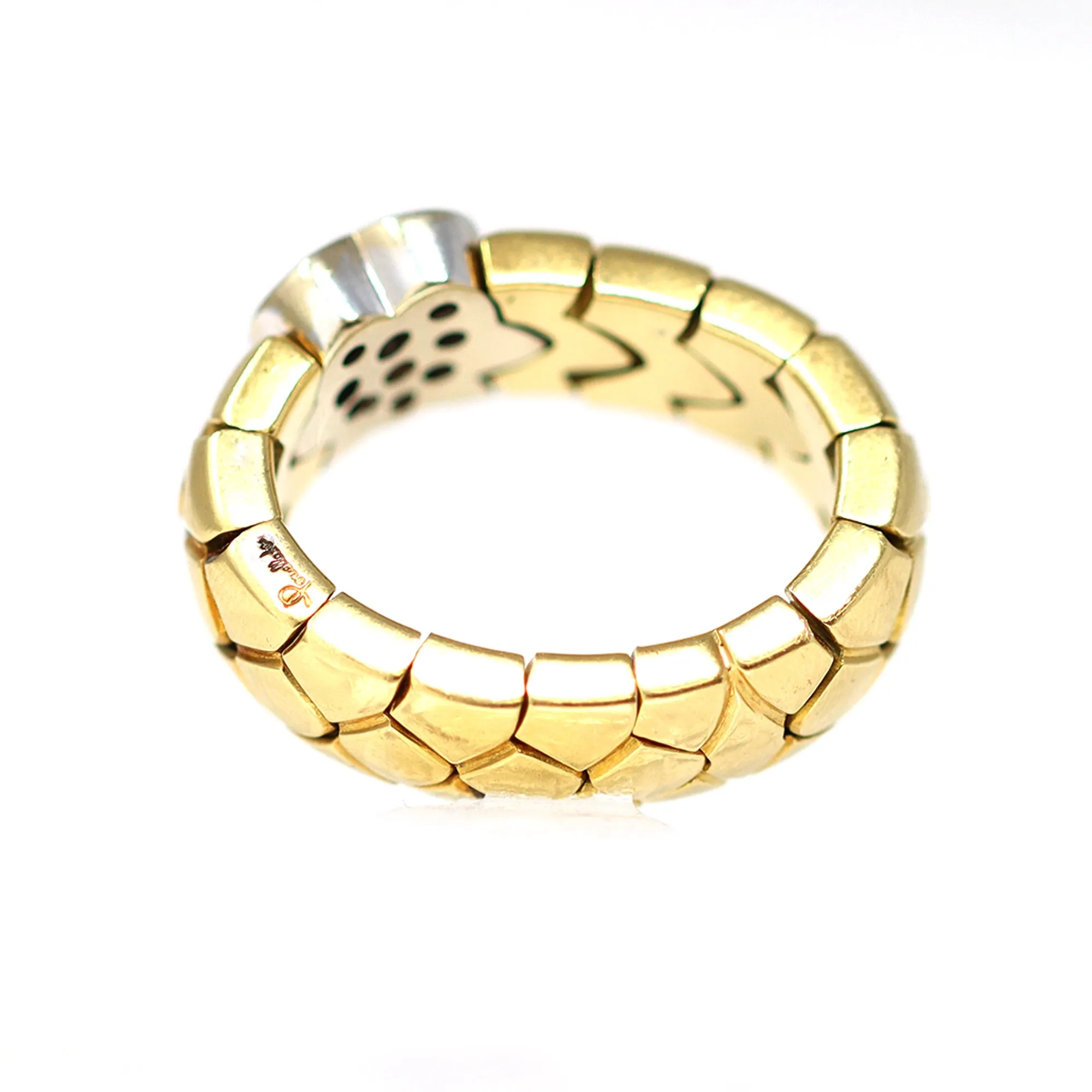 Signed Pomellato Semi Flexible Duo-Tone Diamond Heart Band Ring