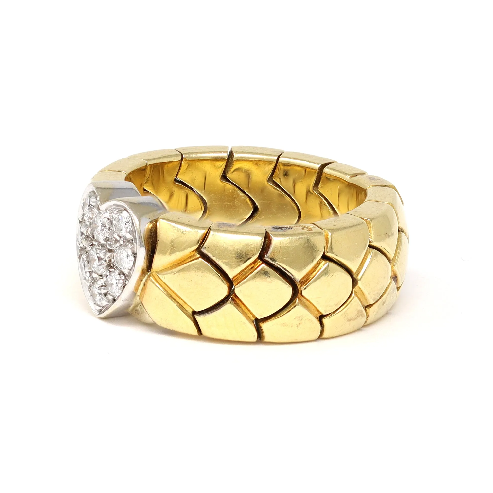 Signed Pomellato Semi Flexible Duo-Tone Diamond Heart Band Ring