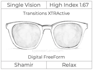 Single Vision - High Index 1.67 - Shamir Relax - Digital - Transitions XTRActive - Aspheric