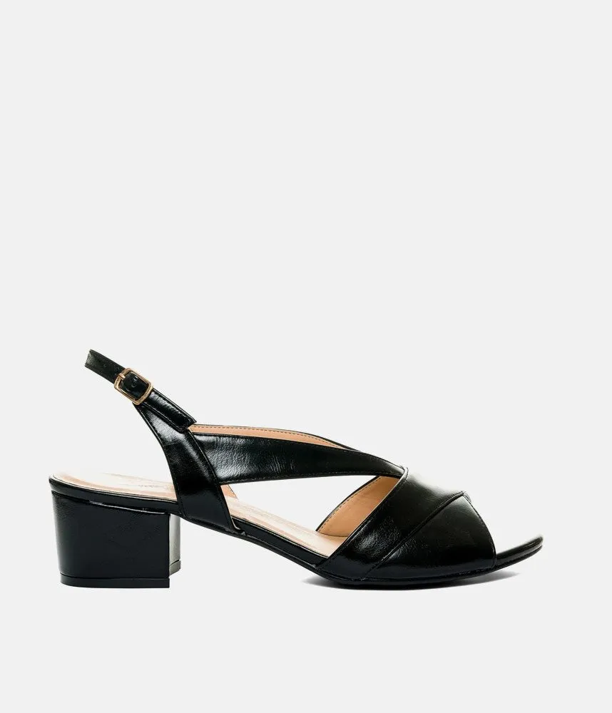 Stylish Black Patent Block Heels