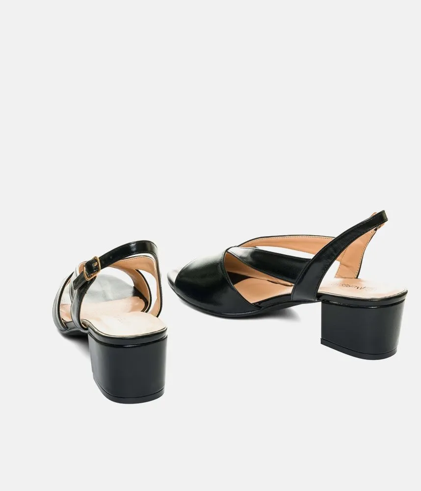 Stylish Black Patent Block Heels