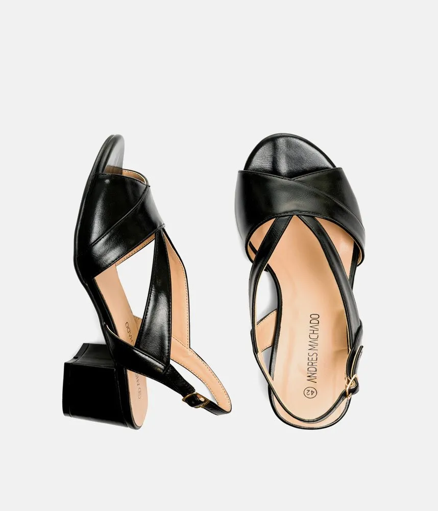 Stylish Black Patent Block Heels