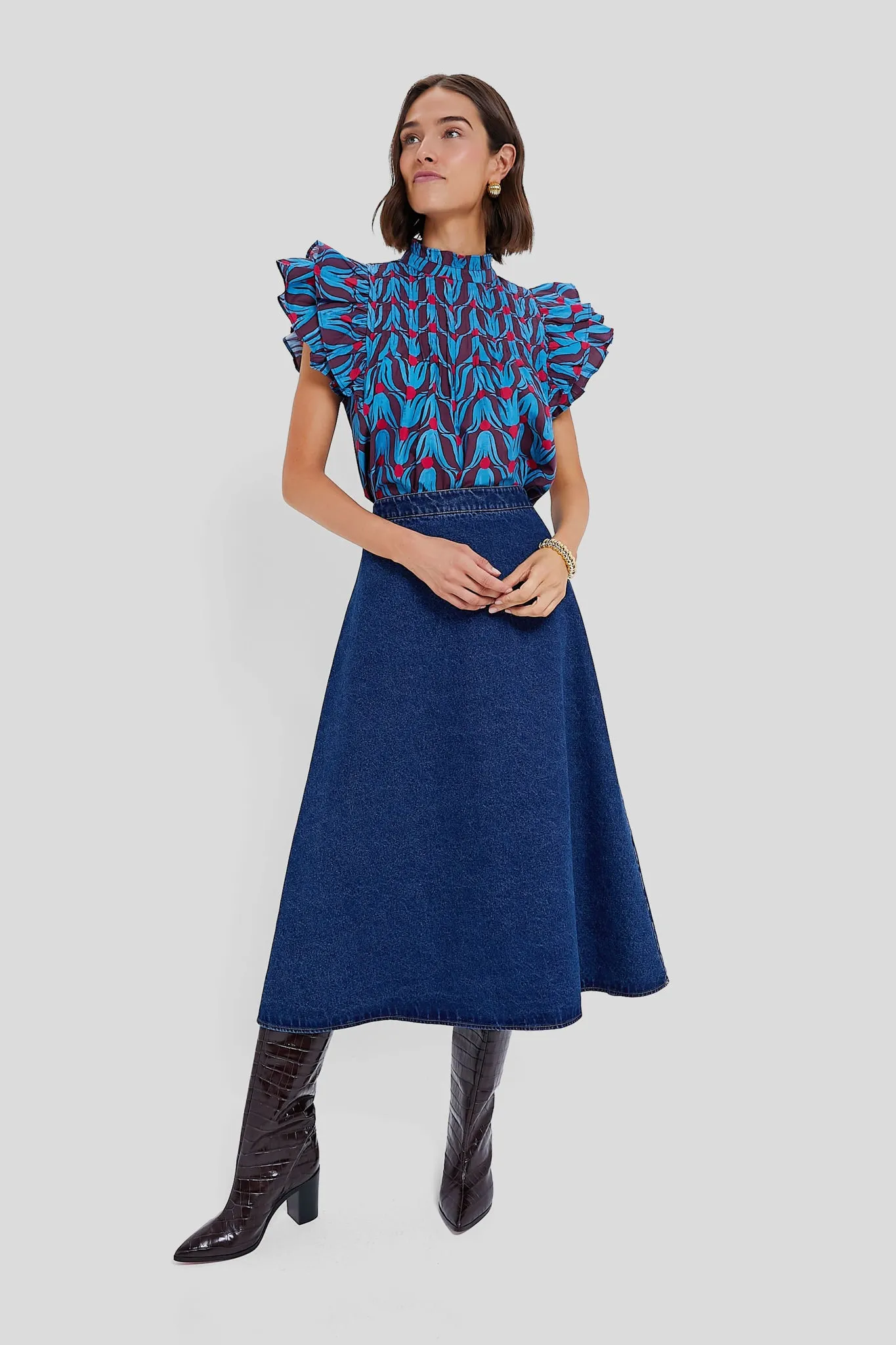 Tulip Red Pintuck Ruffle Top