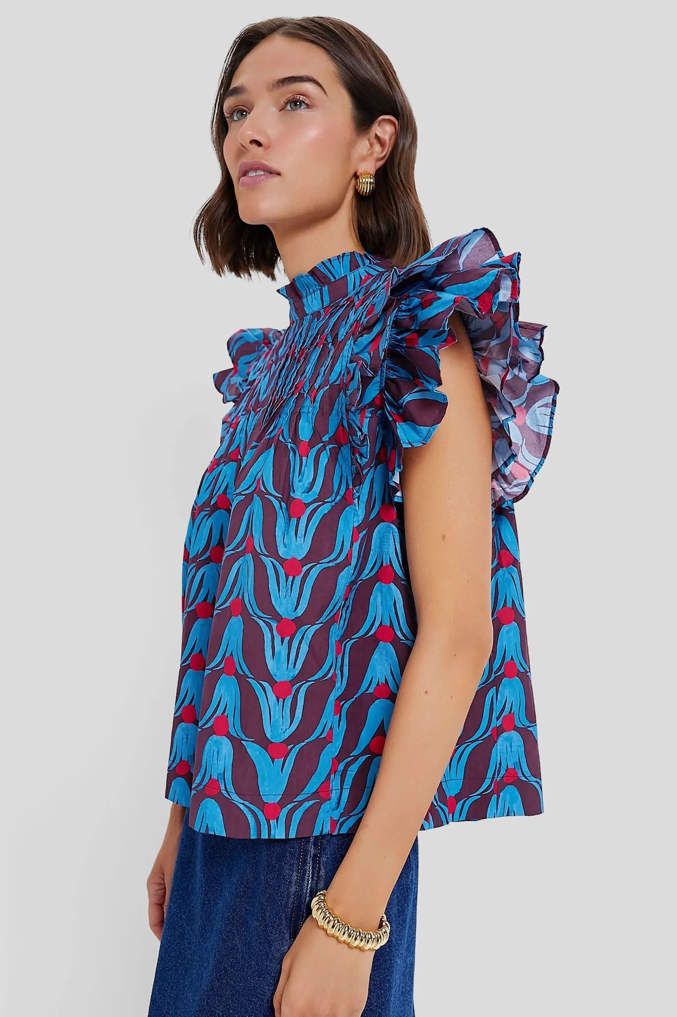 Tulip Red Pintuck Ruffle Top