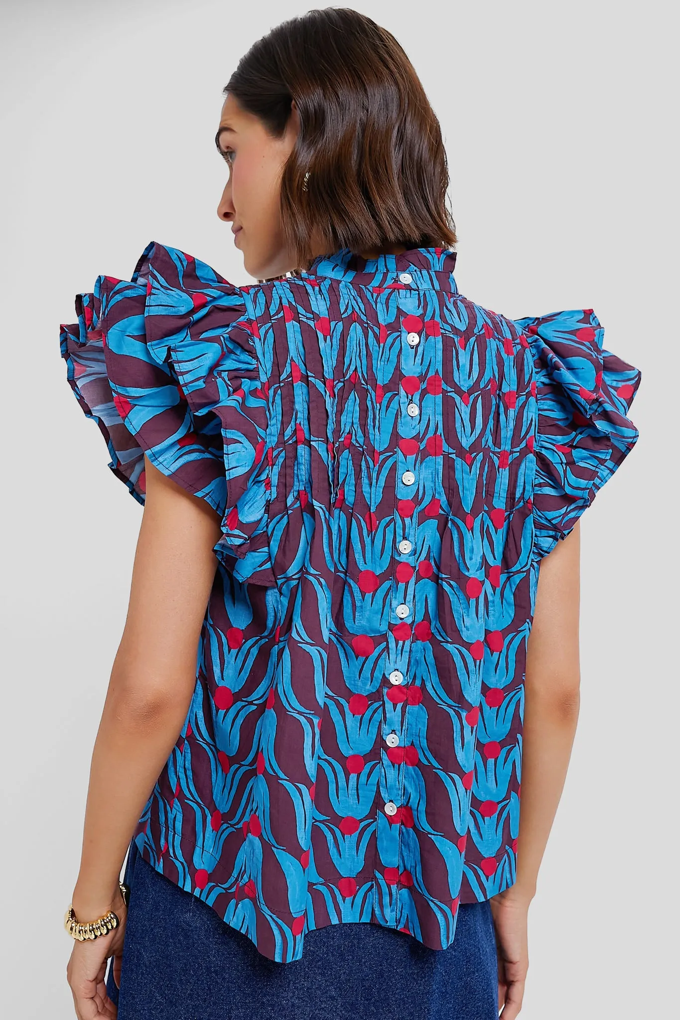Tulip Red Pintuck Ruffle Top