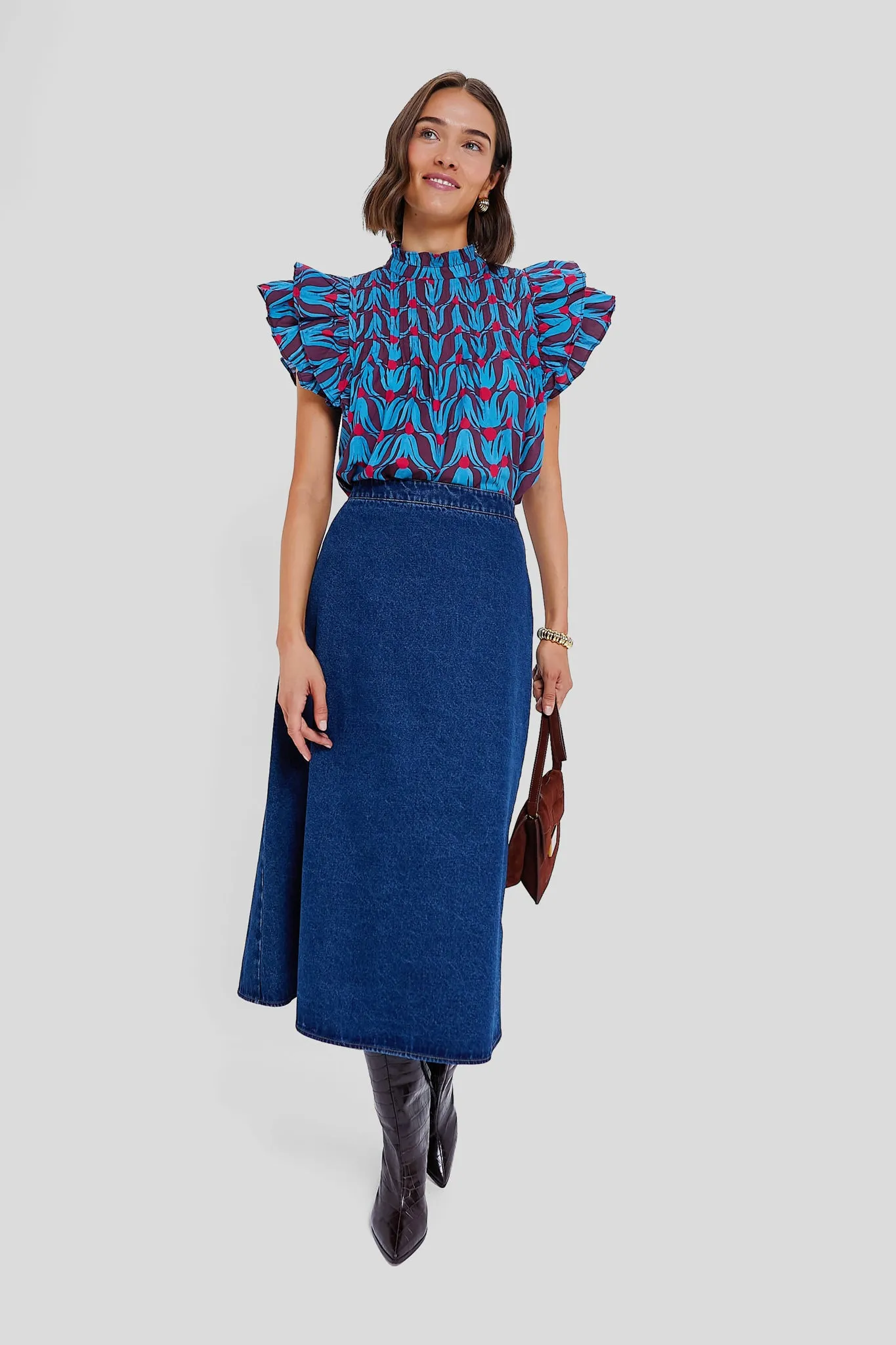 Tulip Red Pintuck Ruffle Top