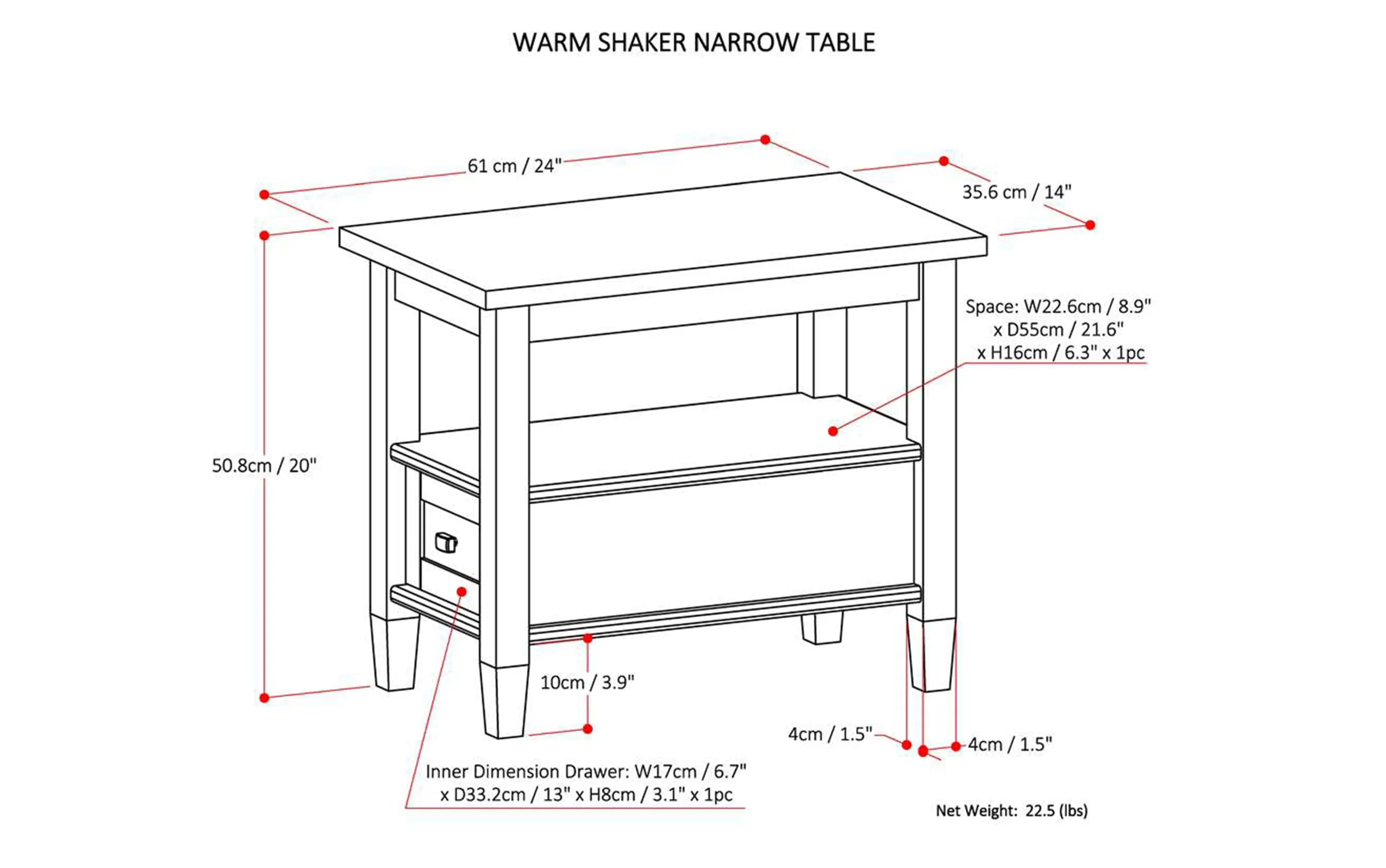 Warm Shaker Narrow End Table