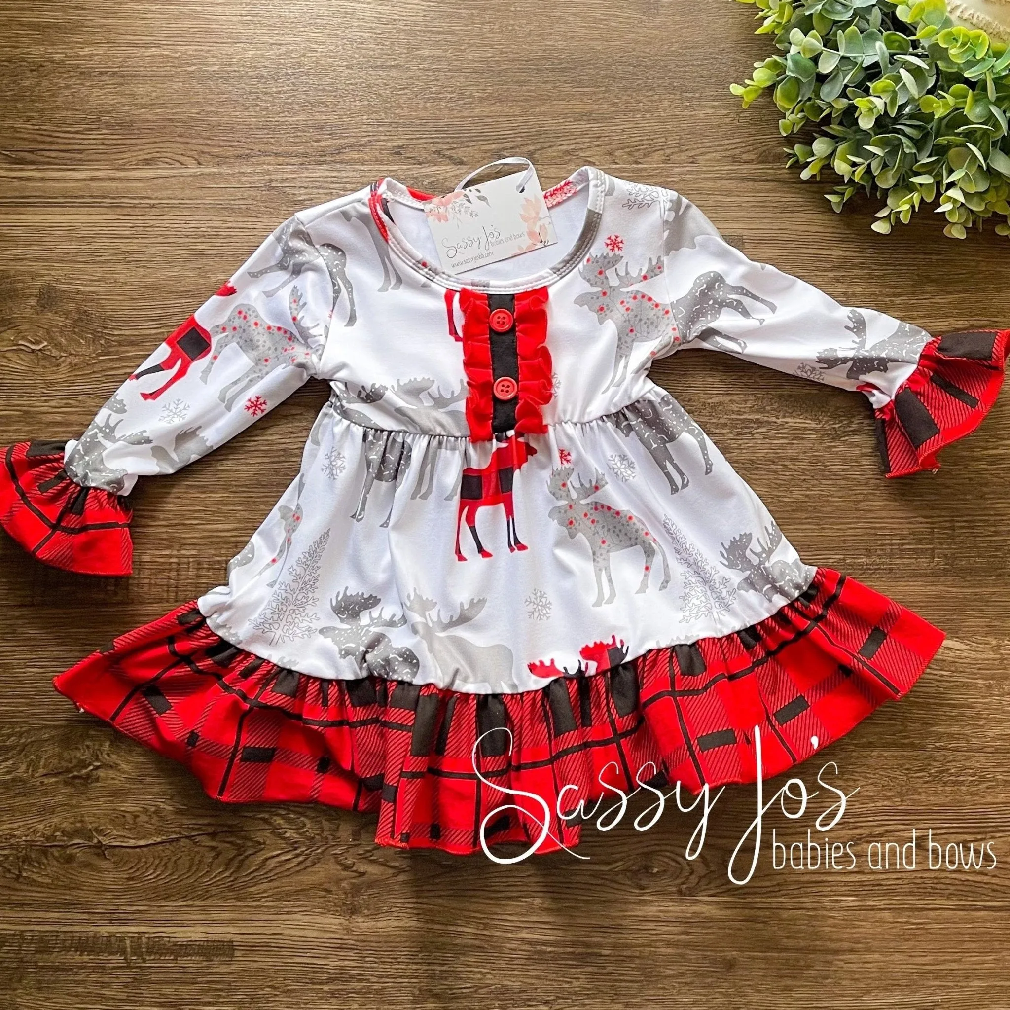 White and Buffalo Check Christmas Dress