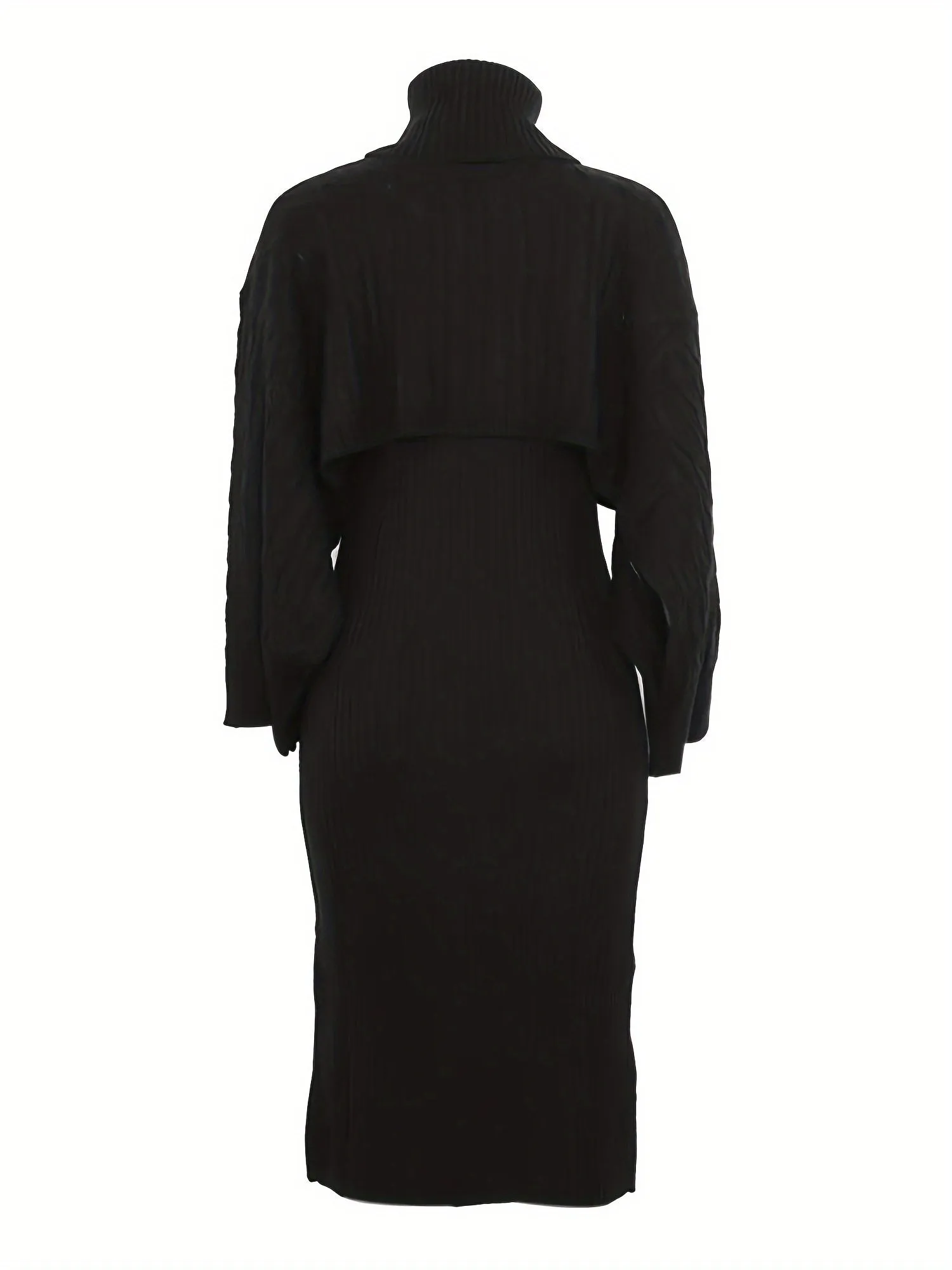 Womens Chic Sweater Dress Set High Neck Cape Sleeves