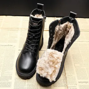 Women's Knee High Boots – Black Leather Look, Cozy Lining, Water-Resistant