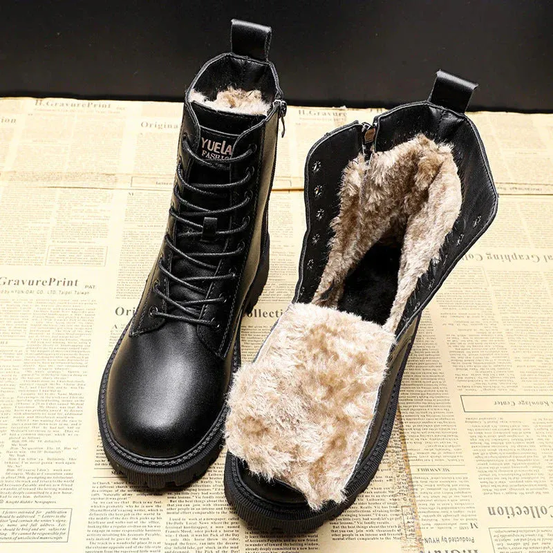 Women's Knee High Boots – Black Leather Look, Cozy Lining, Water-Resistant