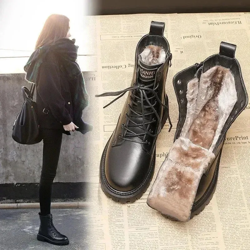 Women's Knee High Boots – Black Leather Look, Cozy Lining, Water-Resistant