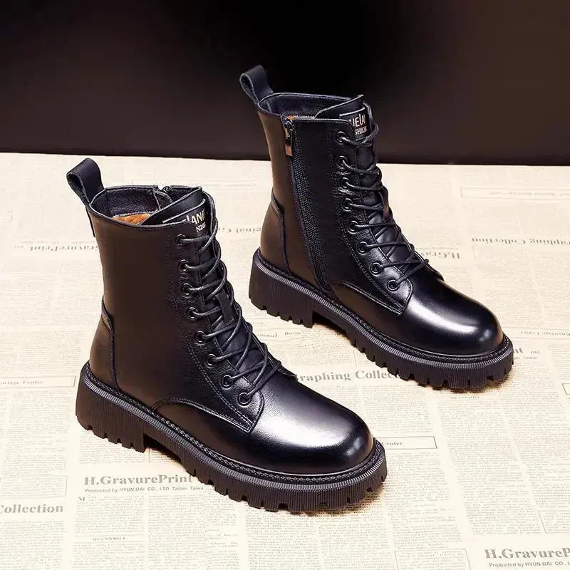 Women's Knee High Boots – Black Leather Look, Cozy Lining, Water-Resistant
