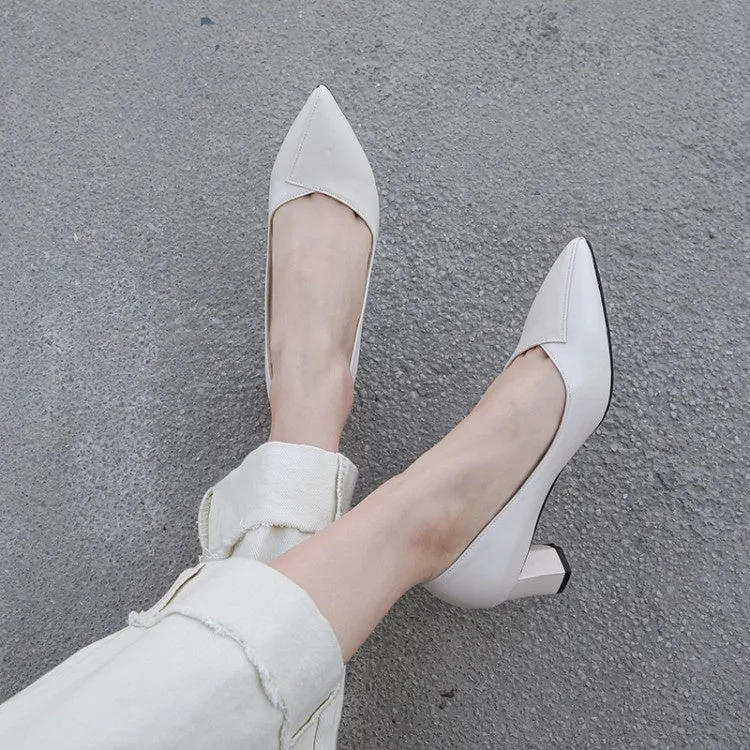 Women's Pointed Toe High Heel Chunky Pumps