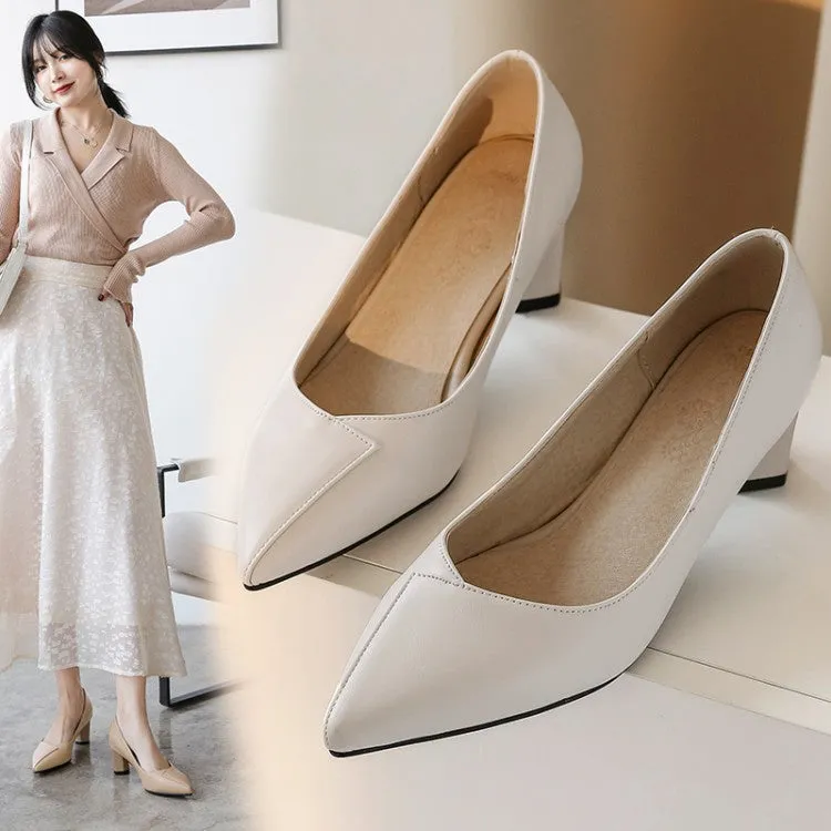 Women's Pointed Toe High Heel Chunky Pumps