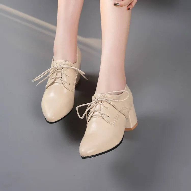 Women's Pu Leather Lace Up High Heel Shoes