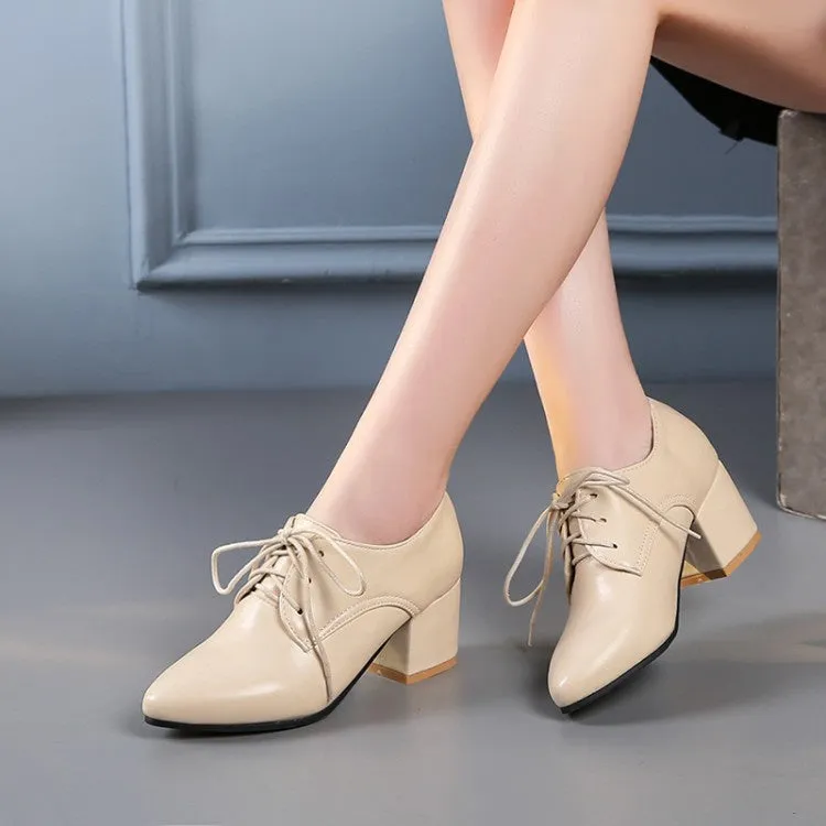 Women's Pu Leather Lace Up High Heel Shoes