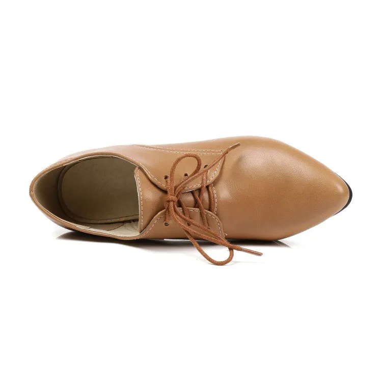 Women's Pu Leather Lace Up High Heel Shoes
