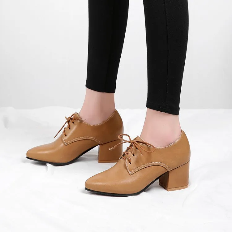 Women's Pu Leather Lace Up High Heel Shoes