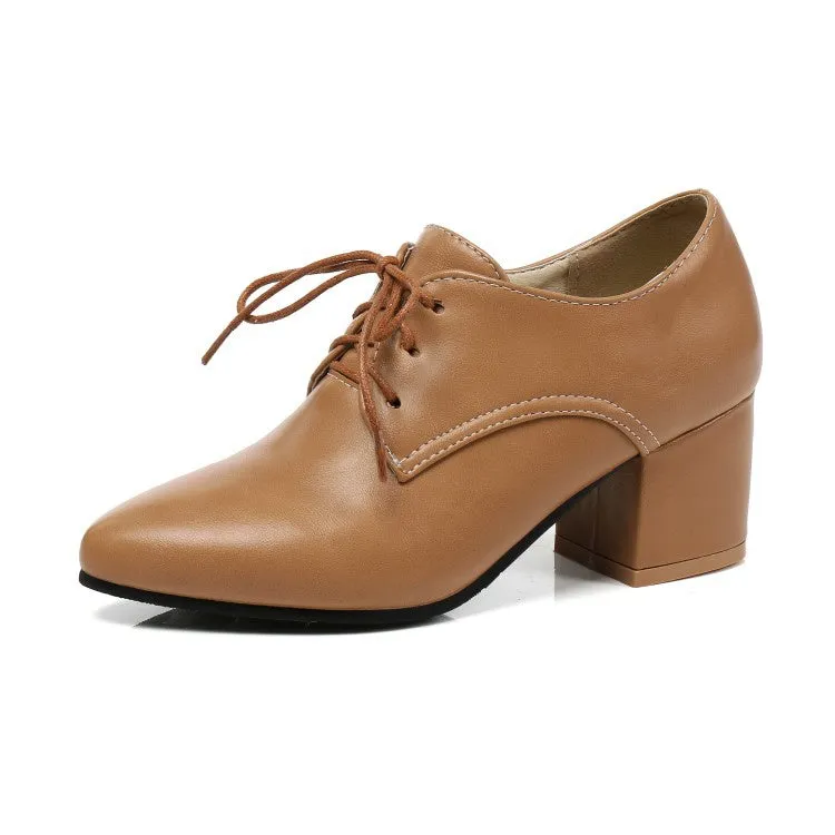 Women's Pu Leather Lace Up High Heel Shoes
