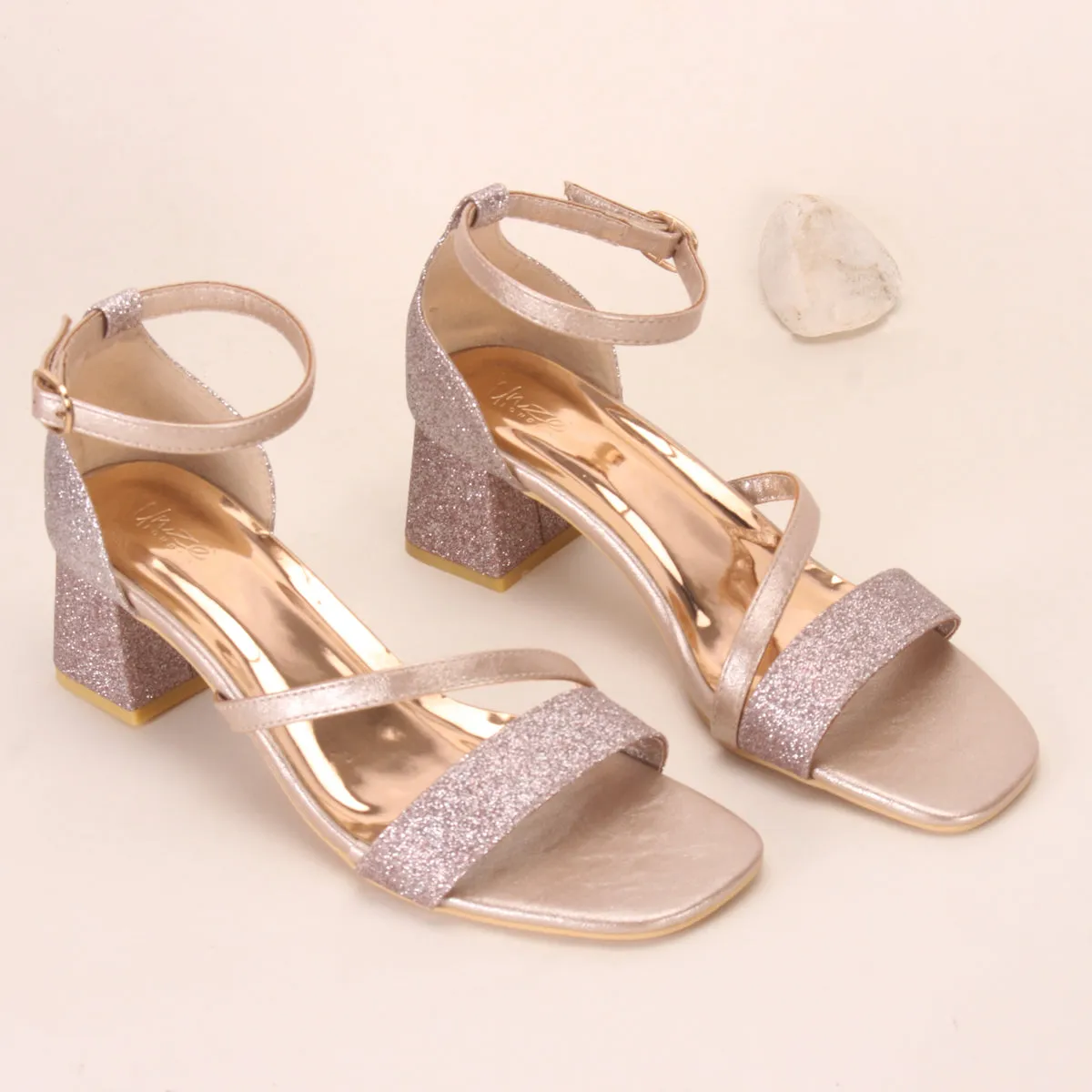 Womens "KAPUA" Shimmery Block Heel Sandals
