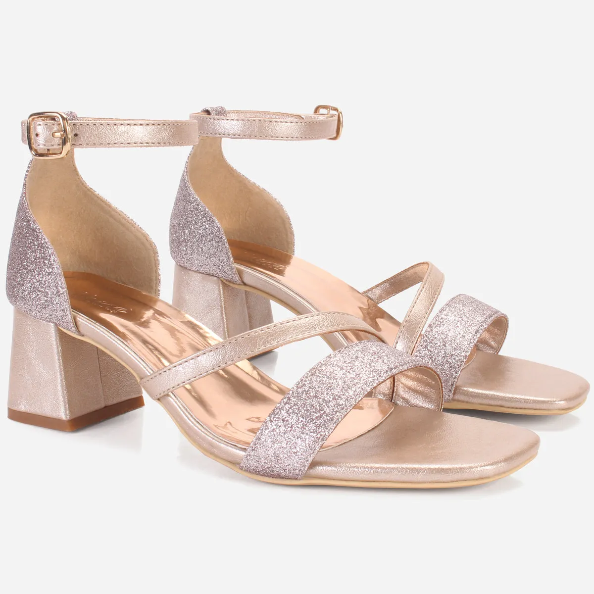 Womens "KAPUA" Shimmery Block Heel Sandals