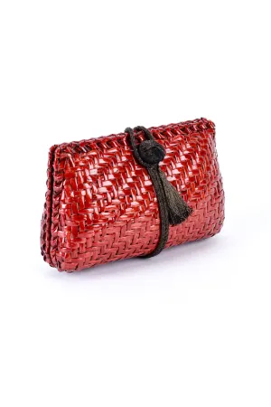 Woven Wicker Tassel Clutch
