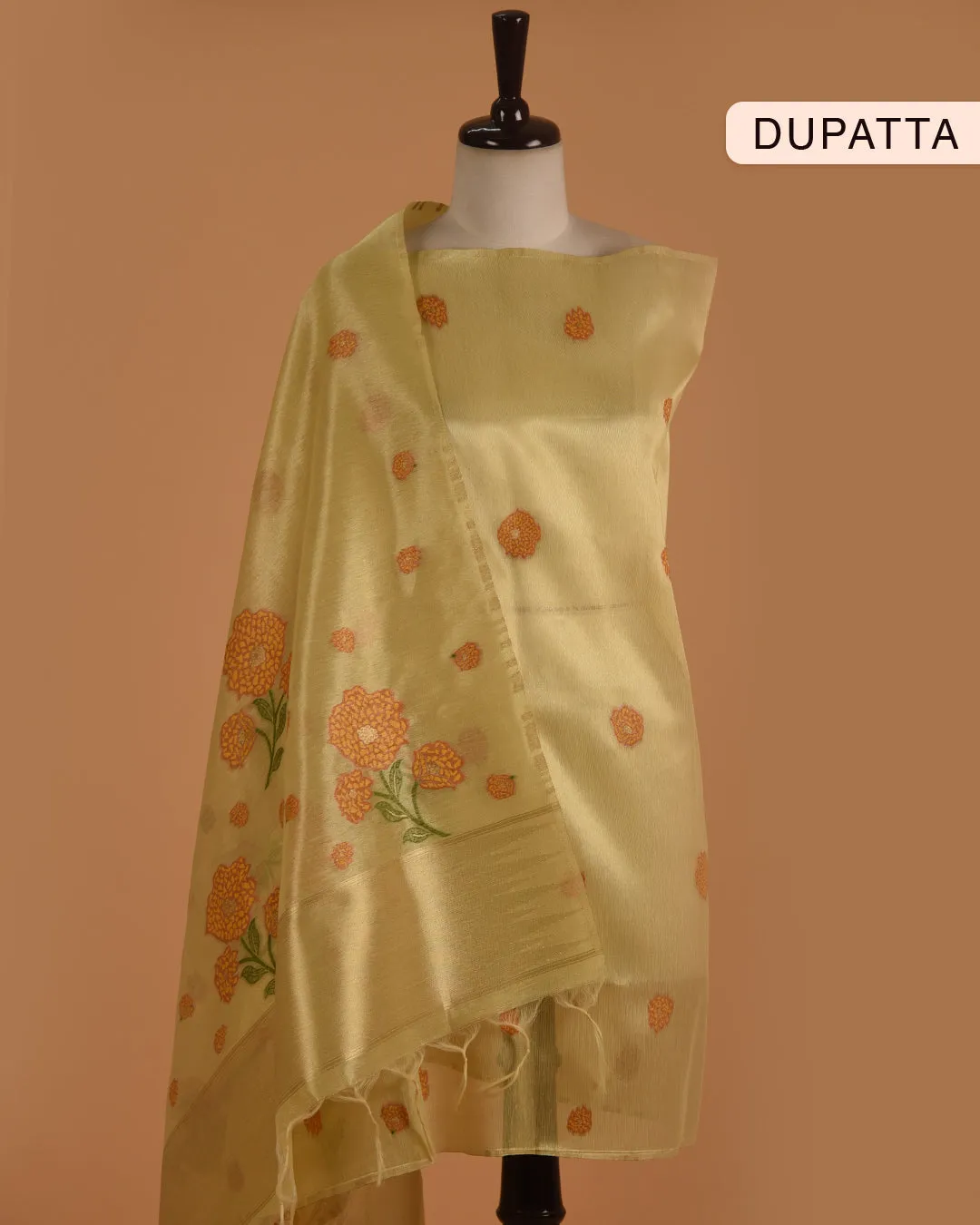 Yellow Chanderi Tissue Blend Jamdani Woven Unstitched Suit Fabric Set With Chanderi Tissue Woven Dupatta