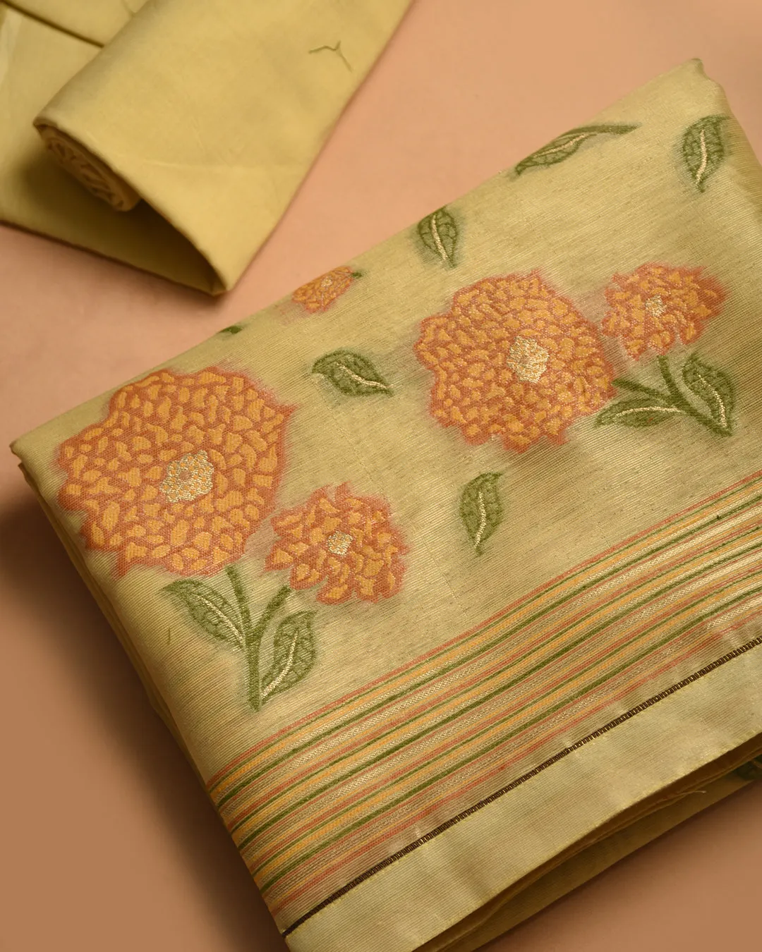 Yellow Chanderi Tissue Blend Jamdani Woven Unstitched Suit Fabric Set With Chanderi Tissue Woven Dupatta