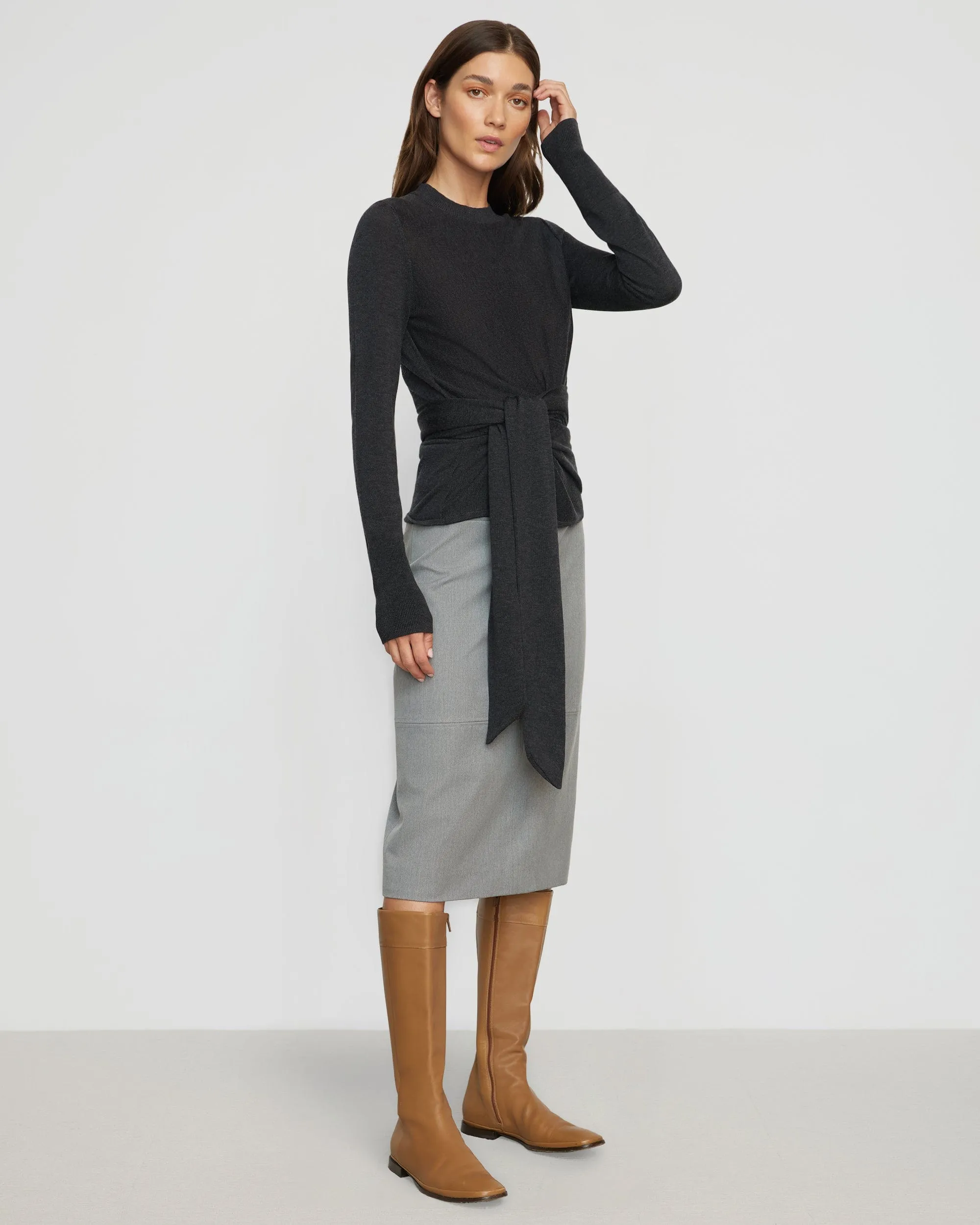 Yulia Back-Split Suiting Skirt